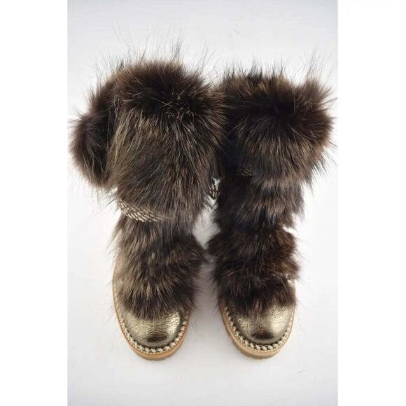 Christian Louboutin Fanny Flat Roche Fur Leather Lace Up Tie Combat Boot 37.5 - Picture 5 of 11